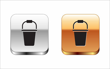 Black Bucket icon isolated on white background. Silver-gold square button. Vector