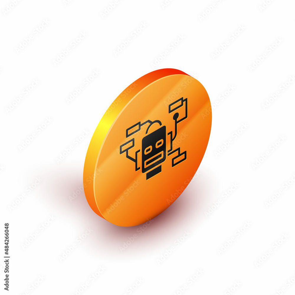 Poster isometric robot icon isolated on white background. artificial intelligence, machine learning, cloud 