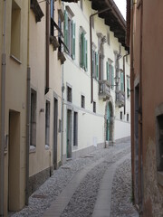 Cividale del Friuli Narrow Street View with Historic House Facades, Italy