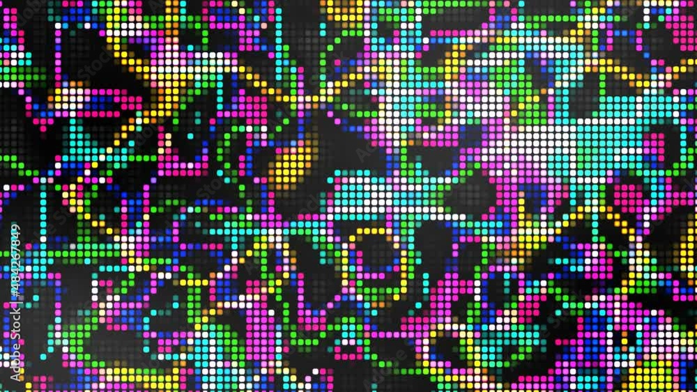 Poster wave color animated mosaic background. a pattern of connecting lines of squares. neon glow. movement