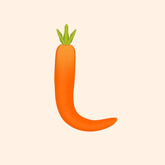 L letter logo made of carrot. Vector hand made organic vegatable font. Useful for vegatable logo, ecology and organic elements, vegan identity etc.