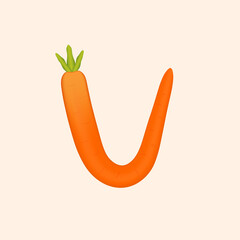 V letter logo made of carrot. Vector hand made organic vegatable font. Useful for vegatable logo, ecology and organic elements, vegan identity etc.