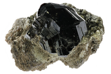 cassiterite crystal on matrix from Panasqueira Mine, Portugal isolated on white background