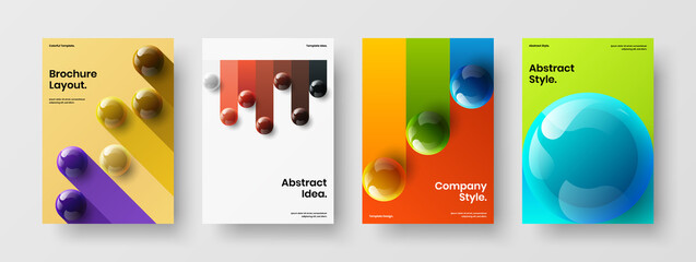 Minimalistic postcard vector design template collection. Fresh 3D balls placard concept set.