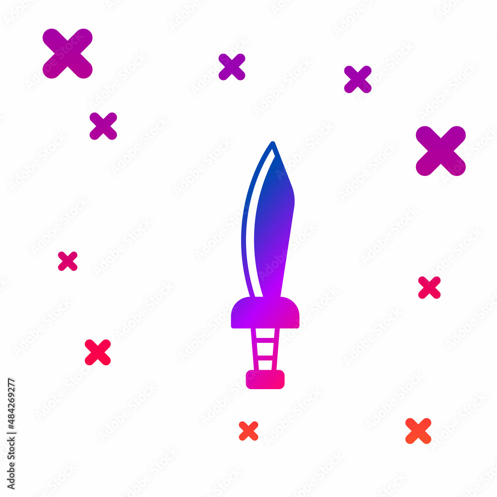 Poster Color Pirate sword icon isolated on white background. Sabre sign. Gradient random dynamic shapes. Vector