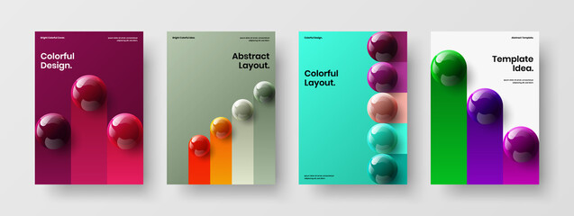 Vivid 3D balls corporate identity concept bundle. Clean book cover A4 vector design template composition.