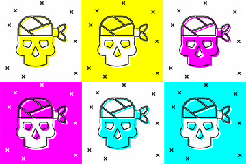 Set Pirate captain icon isolated on color background. Vector