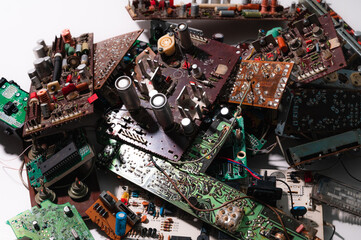 Old soviet microcircuits on a white background