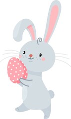 The Easter Bunny carries an egg. Vector set illustration for easter holiday. 