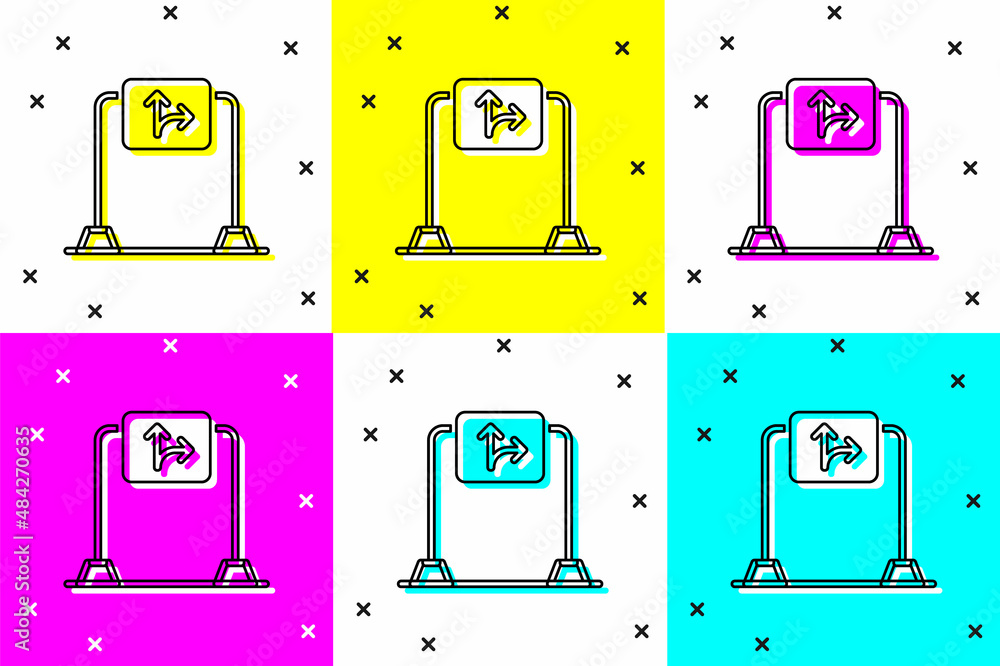Poster set road traffic sign. signpost icon isolated on color background. pointer symbol. isolated street i