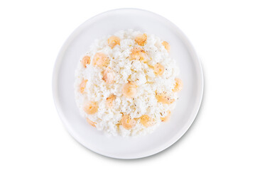 Fototapeta na wymiar Garlic cream shrimp rice in a plate on a white isolated background