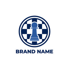 chess logo template with a pawn shape in the center of the chessboard.