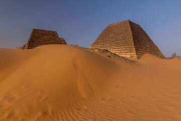 Fototapeta na wymiar Pyramids of Meroe located in a desert of Sudan