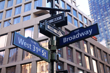 Blue West 31st Street and Broadway historic sign
