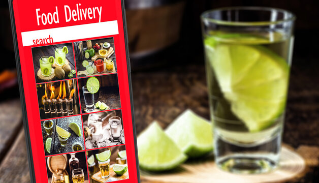 cell phone with alcoholic beverage delivery application, cell phone delivery site with punctual focus