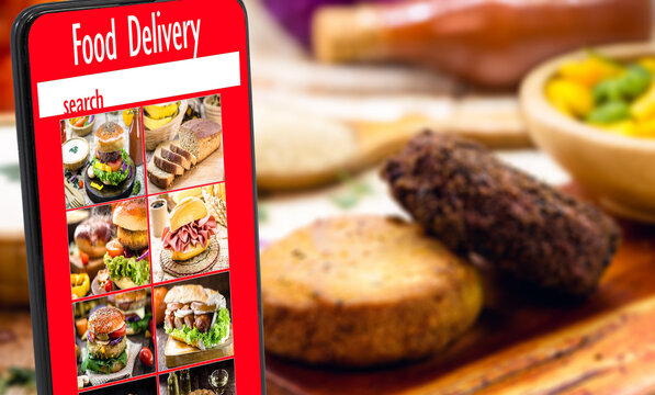 food delivery smartphone app, smartphone food delivery, spot focus
