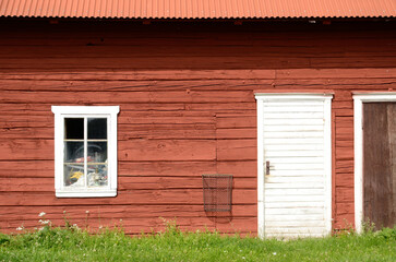 old wooden house with window and door