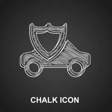 Chalk Car With Shield Icon Isolated On Black Background. Insurance Concept. Security, Safety, Protection, Protect Concept. Vector