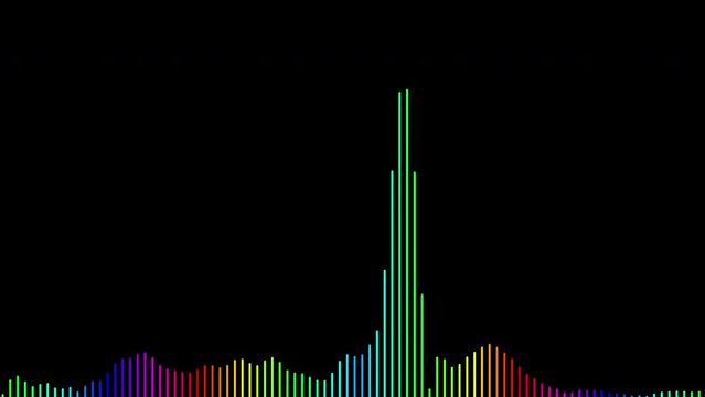 Abstract audio wave spectrum moving at black background. Seamless loopable background.