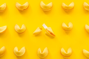 Chinese fortune cookies pattern top view. Chinese New Year food