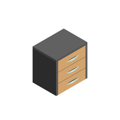 Wooden file cabinet isometric flat illustration. Office furniture.