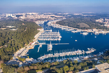An aerial view of Port Bunarina and Marina Veruda, Pula, Istria, Croatia