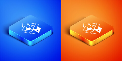Isometric Unboxing icon isolated on blue and orange background. Square button. Vector