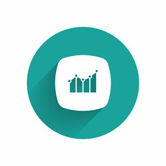 White Financial growth increase icon isolated with long shadow background. Increasing revenue. Green circle button. Vector