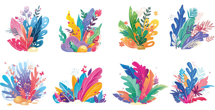 Set with floral vector abstract illustrations