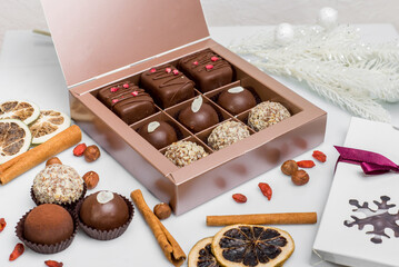 composition handmade chocolates in the style of Raffaello