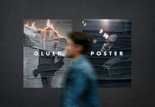 Wall Outdoor Glued Poster Mockup