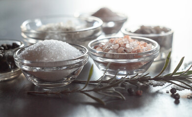 Obraz na płótnie Canvas Different types of salt and culinary spices