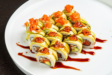 tasty sushi on the white plate