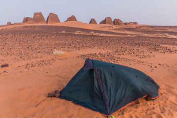 Camping at Meroe pyramids in Sudan