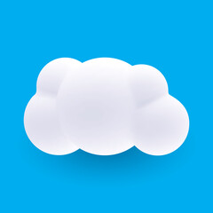 Cartoon 3D Illustration of White Cloud or Smoke with Shadow Effect on Blue Background