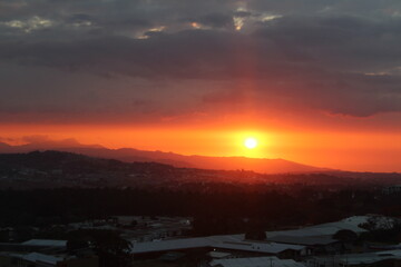 Sunset with view of Escazu Hills in the backround, Costa Rica