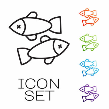 Black line Dead fish icon isolated on white background. Set icons colorful. Vector