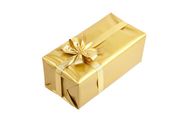 Gift box with golden bow isolated on white