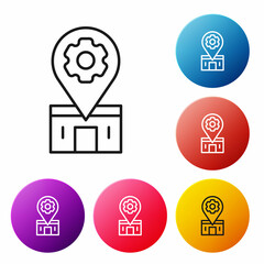 Black line Bicycle repair service icon isolated on white background. Set icons colorful circle buttons. Vector