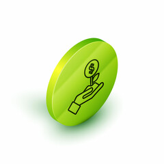 Isometric line Dollar plant icon isolated on white background. Business investment growth concept. Money savings and investment. Green circle button. Vector