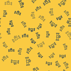 Blue line Industry metallic pipe and valve icon isolated seamless pattern on yellow background. Vector
