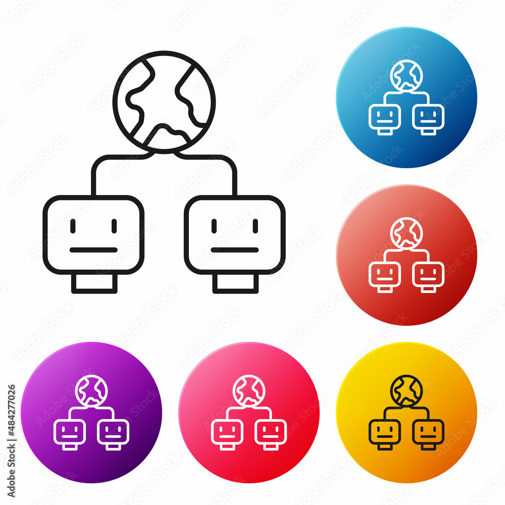 Poster black line artificial intelligence icon isolated on white background. machine learning, cloud comput