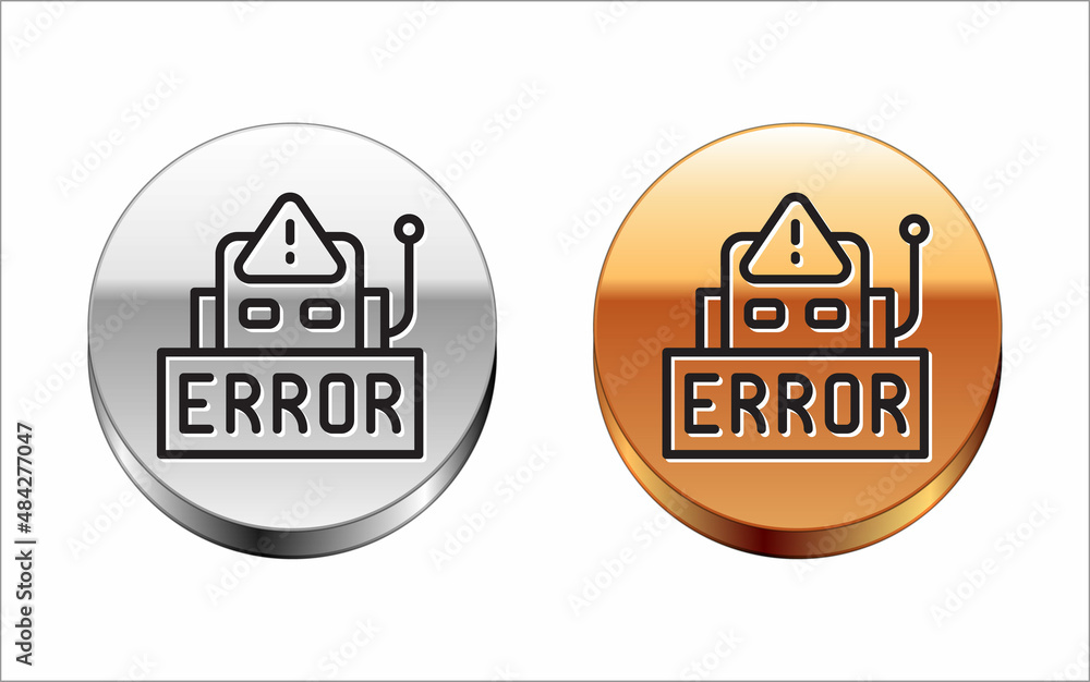 Poster black line error in the operation program of the robot icon isolated on white background. a broken c
