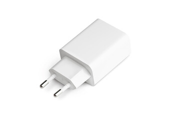 White USB adapter Charger closeup isolated on a white