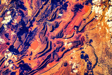 South America Land Features. Digital Enhancement. Elements of this image furnished by NASA. The ISS flies over Chile and Bolivia