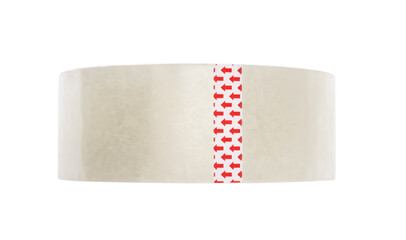 Roll of adhesive tape on white background, top view