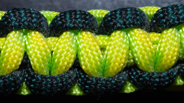 Braided paracord bracelet with knots close up