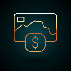 Gold line Credit card icon isolated on dark blue background. Online payment. Cash withdrawal. Financial operations. Shopping sign. Vector