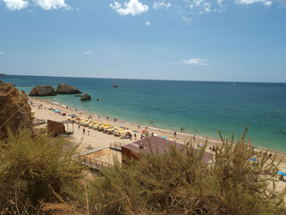 A section of the idyllic Praia de Rocha beach on the Algarve region.