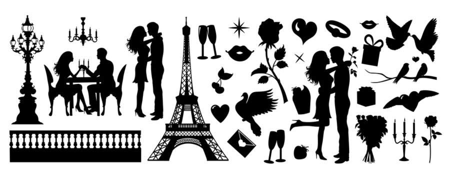 Set of silhouettes for Valentine's day. Vector Illustration. 